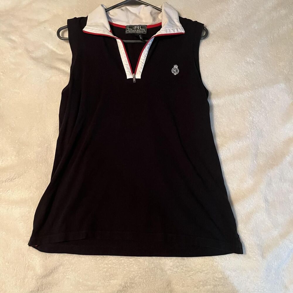 Lauren Ralph Lauren Polo Shirt Women XL Black RL Active Collared Zip Golf